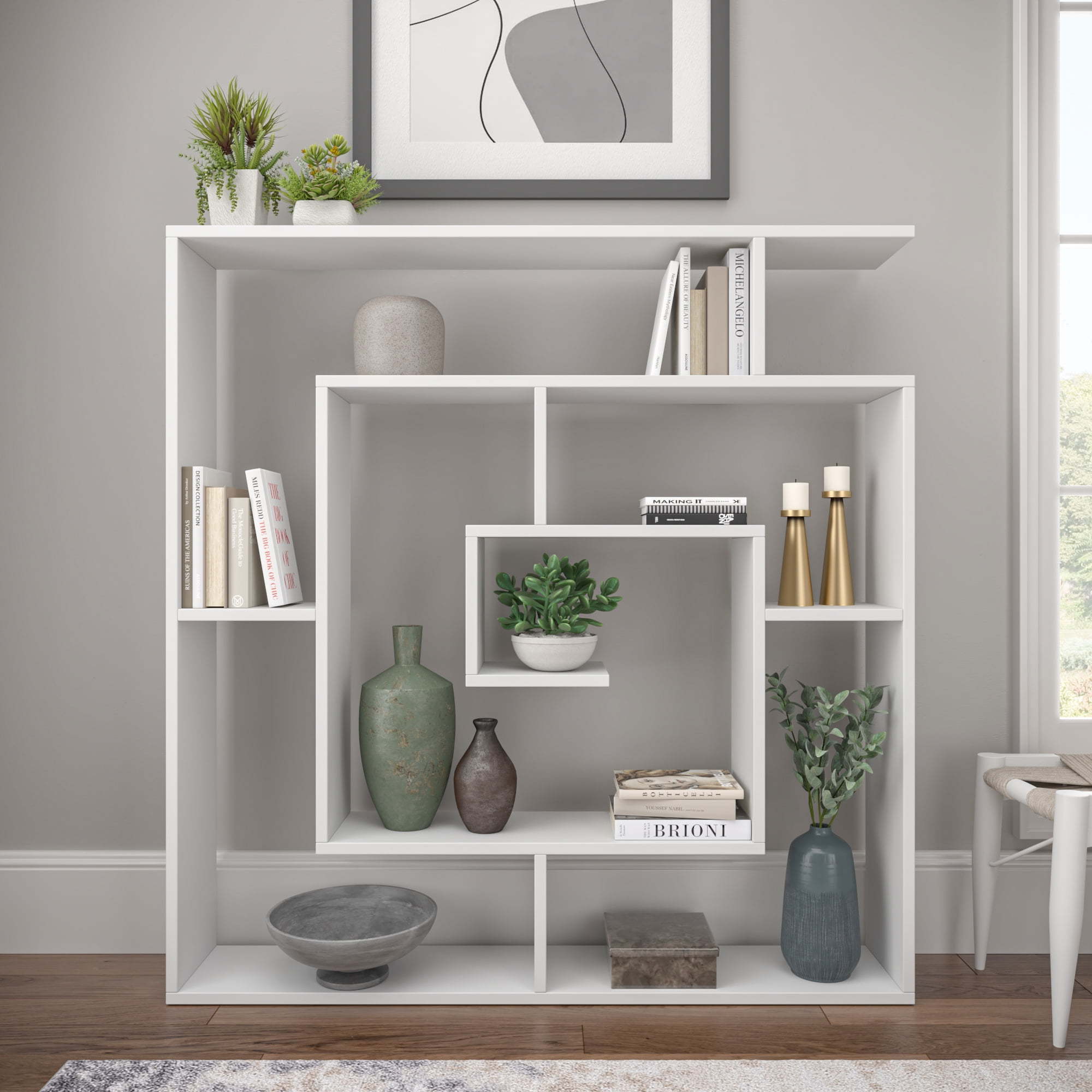 Home Decor Furniture 4 Tier Open Shelf White  Modern Bookcase