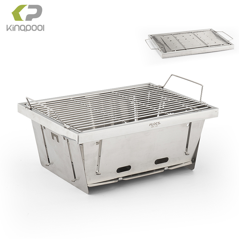 Kingpool Outdoor Folding Stainless Steel Camping Barbecue BBQ Grill Portable Picnic Wood Burning Stove Charcoal Grills