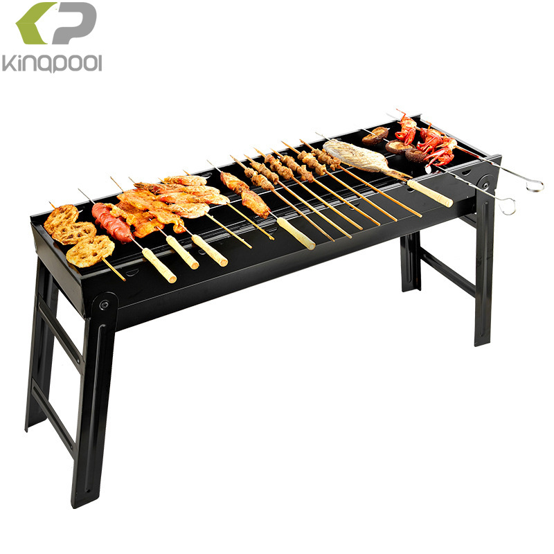 Kingpool Portable Camping Barbecue Charcoal Grill Outdoor Picnic Stainless Steel Folding Smoker BBQ Grills with Drawer