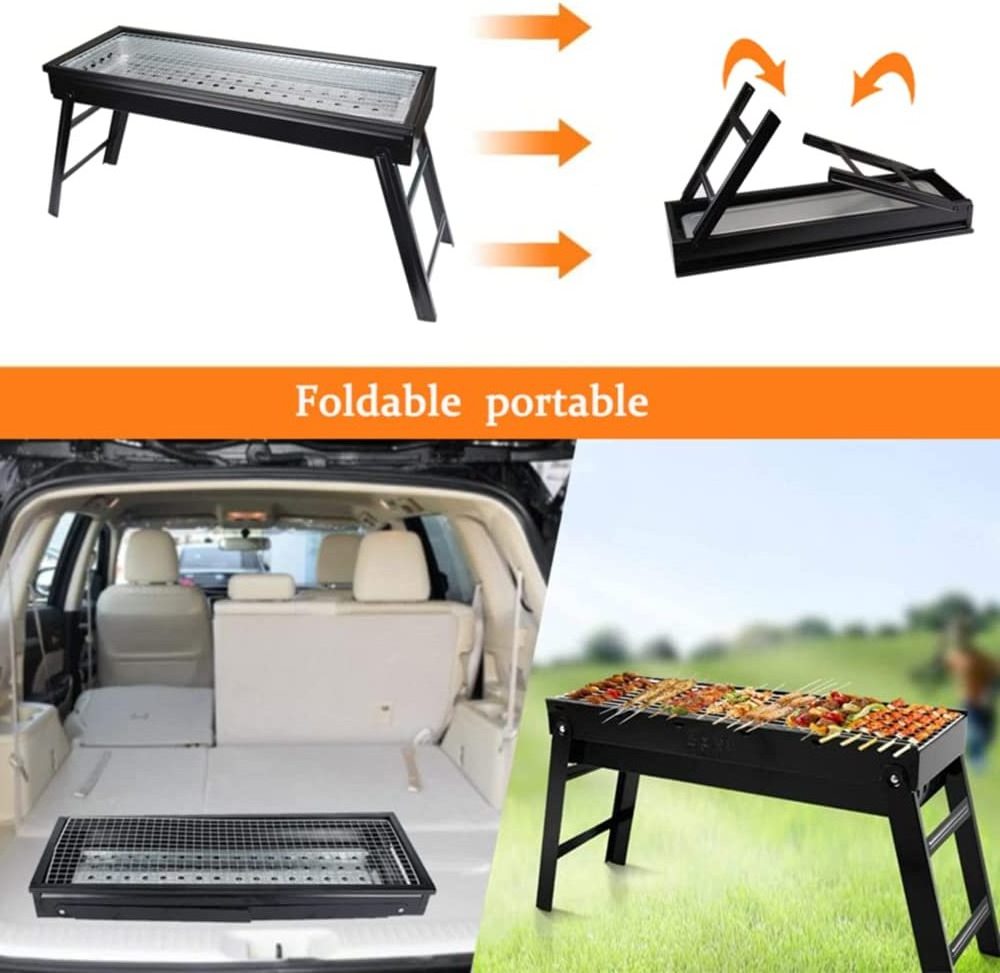 Kingpool Portable Camping Barbecue Charcoal Grill Outdoor Picnic Stainless Steel Folding Smoker BBQ Grills with Drawer