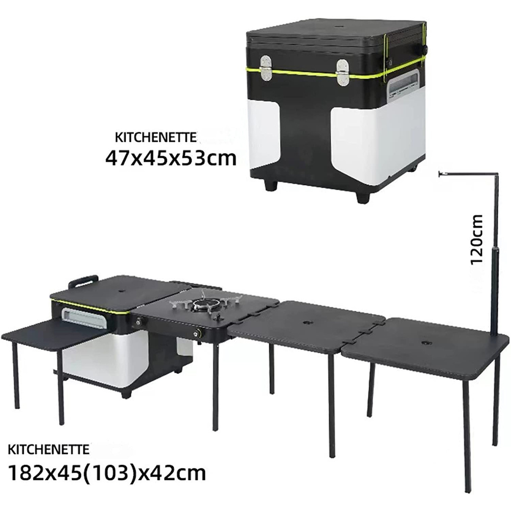 Kingpool Portable Outdoor Kitchenette Foldable Complete Picnic Mobile Kitchen Storage Box Camping Chuck Box Table With Stove