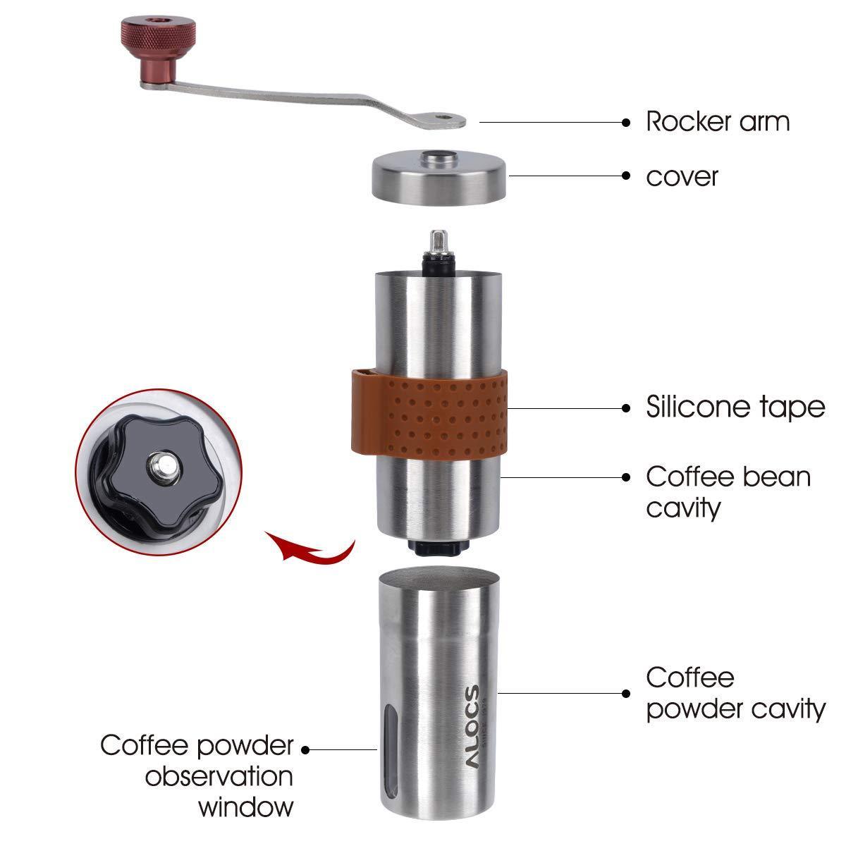 Kingpool Portable Stainless Steel Manual Conical Burr Coffee Grinder Mill Outdoor Camping Mini Hand Espresso Coffee Bean Grinder