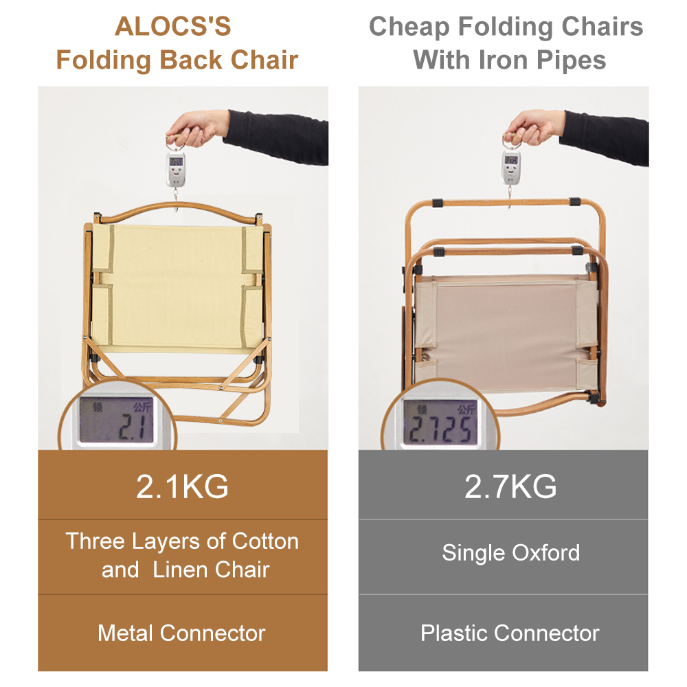 Alocs The High Quality Outdoor Glamping Furniture Wood Grain Aluminum Portable Folding Camping Chair