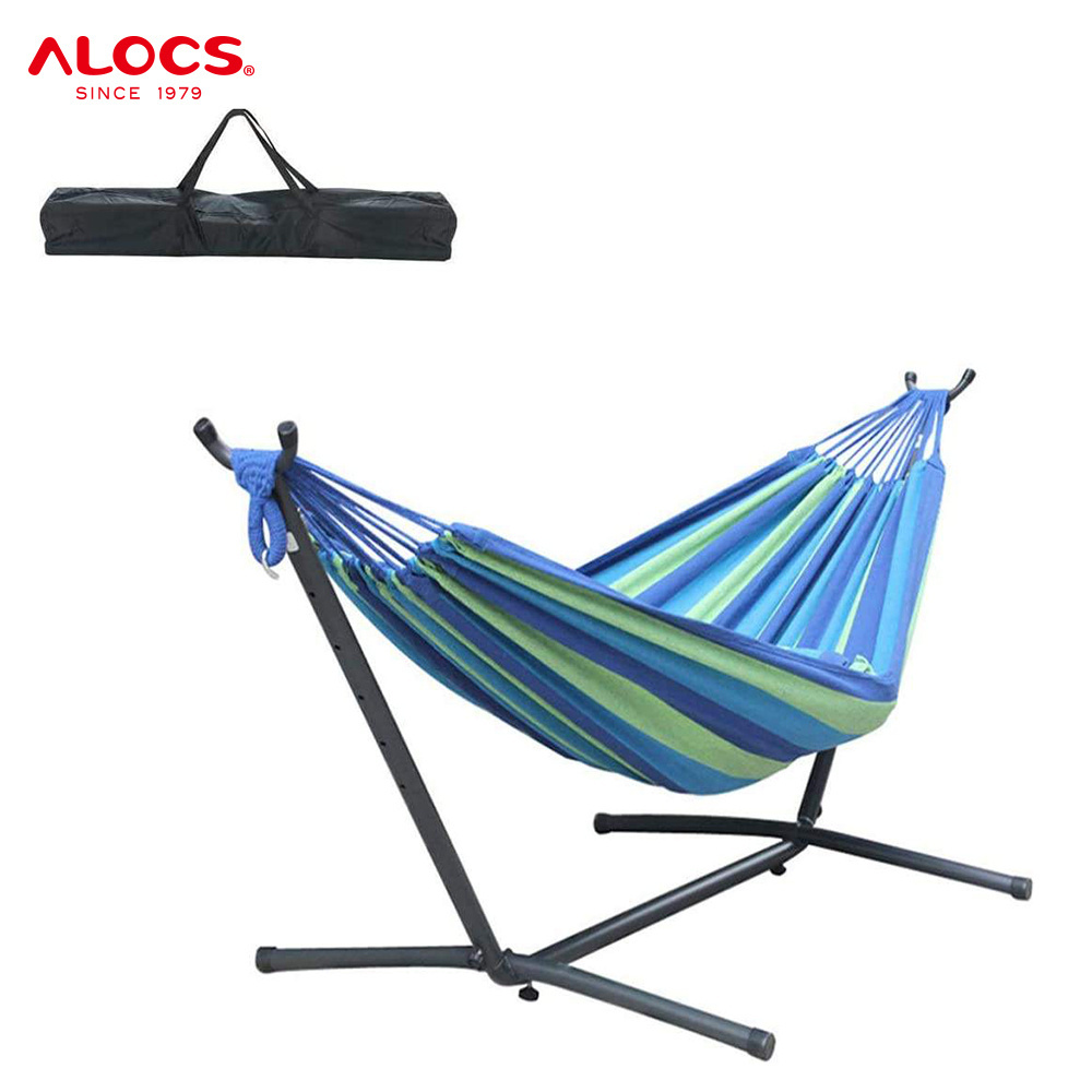 Alocs Hammock with Stand, 450 lb Capacity Double Cotton Hammock and 9 ft Heavy Duty Steel Stand Including Portable Carrying Case