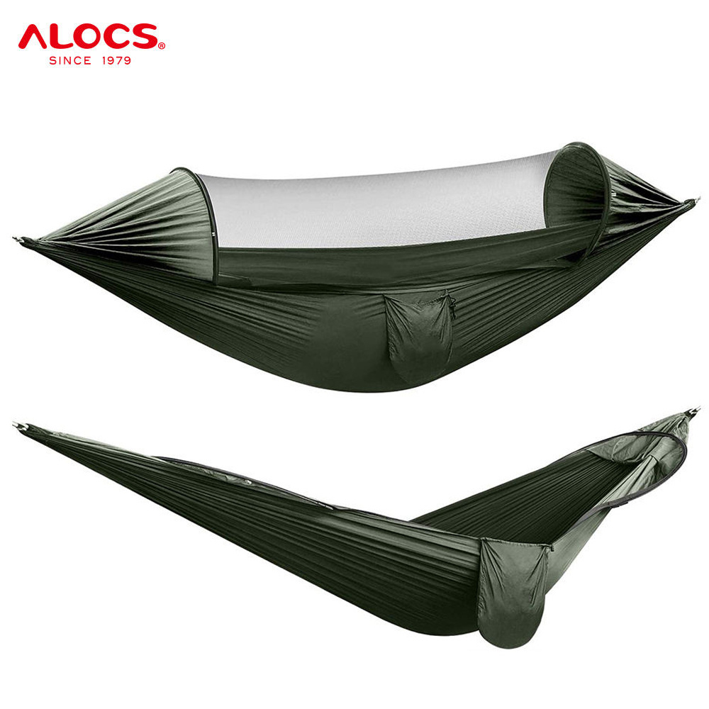 Alocs Large Camping Hammock with Mosquito Net 2 Person Pop-up Parachute Lightweight Hanging Hammocks Tree Straps Swing Hammock