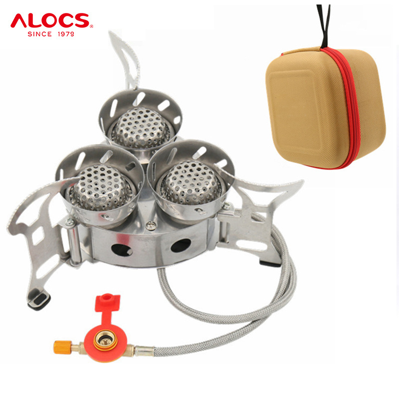 Alocs Portable Outdoor Butane Propane Stoves 3 Burners Hiking Backpacking Foldable Camping Gas with Case