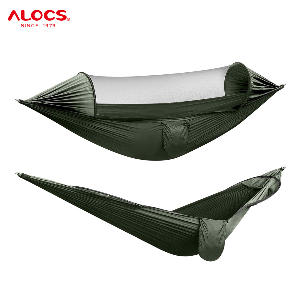 Alocs Outdoor Camping Hammock with Mosquito Net 2 Person Pop-up Parachute Lightweight Hanging Hammocks Tree Straps Swing Hammock