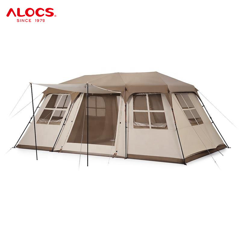 Alocs Portable Custom Large Outdoor Glamping 2 Bedrooms Family Tents Waterproof Foldable Camping Accessories Automatic Tent