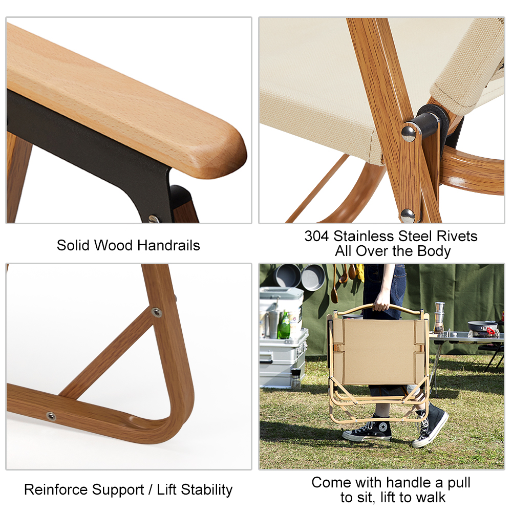 Alocs The High Quality Outdoor Glamping Furniture Wood Grain Aluminum Portable Folding Camping Chair