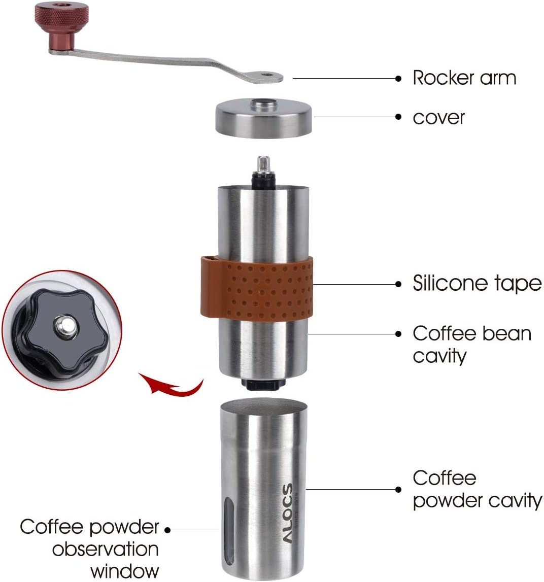 Alocs Factory Outdoor Camping Stainless Steel Hand Espresso Hand Coffee Grinder Portable Manual Coffee Bean Grinder for Sale