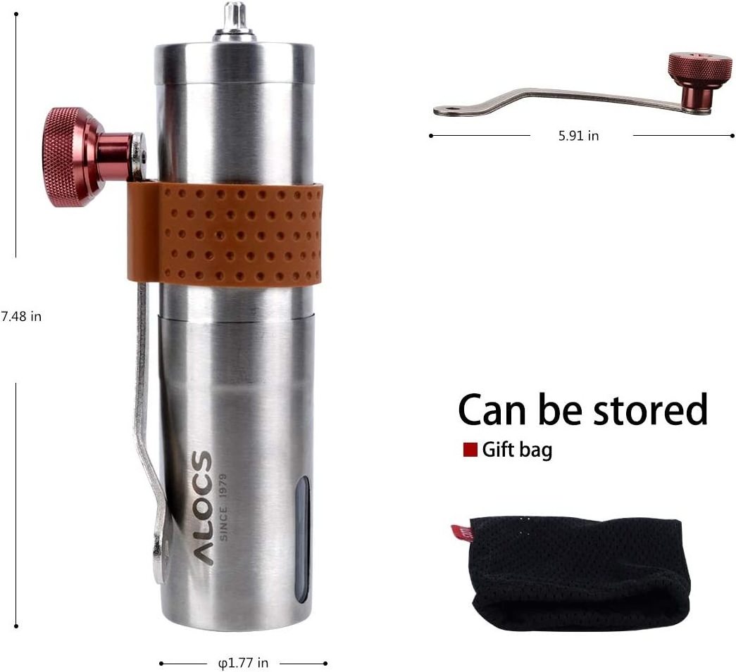 Alocs Factory Outdoor Camping Stainless Steel Hand Espresso Hand Coffee Grinder Portable Manual Coffee Bean Grinder for Sale