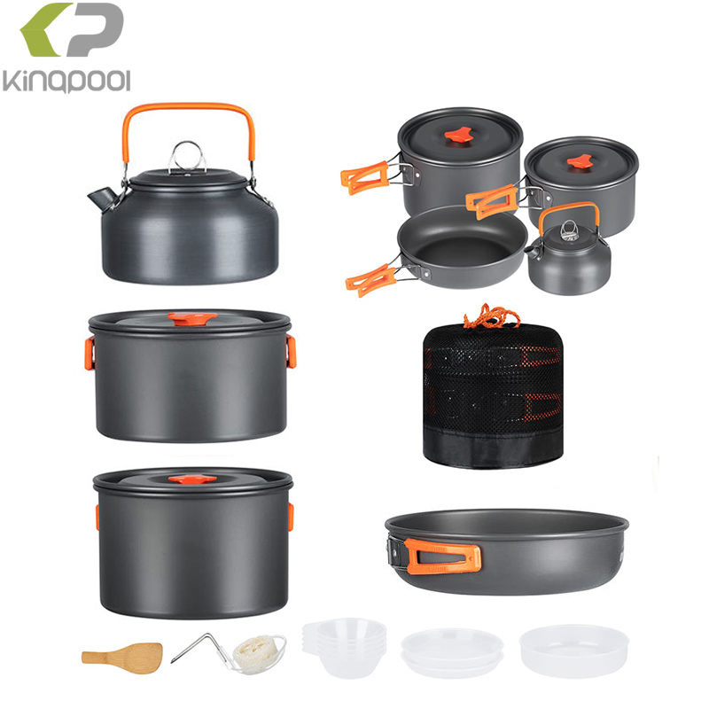 Alocs Portable Hiking Backpacking Aluminum Camping Cookware Set Outdoor Travel Pots Pans Kettle Mess Kit with Accessories