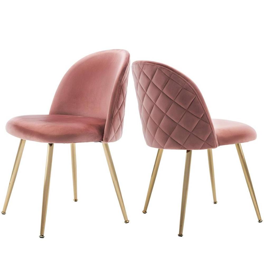 Luxury Pink Velvet Dining Chair With Gold Chrome Metal Leg