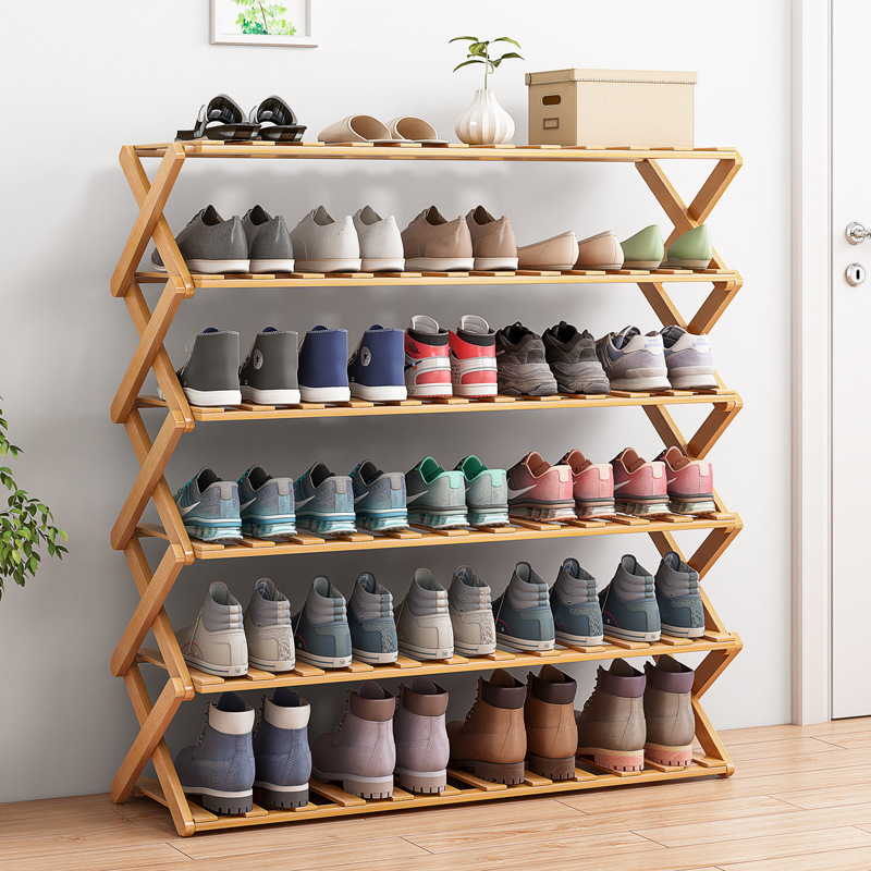 Folding Bamboo Storage Organizer Wooden Shoe Rack