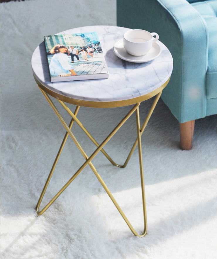 Elegant Simple Titanium Metal Wire Leg Design Marble Top Tea Table