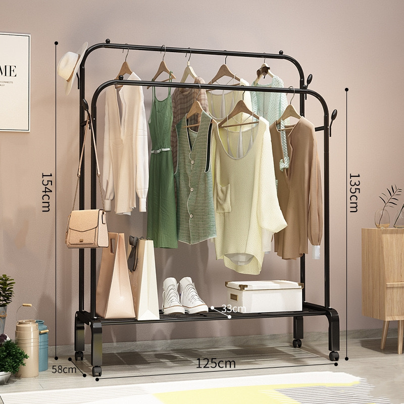 Hot sale Modern Simple  Double Metal Clothes Rack Clothes Stands And Shoe Racks for living room