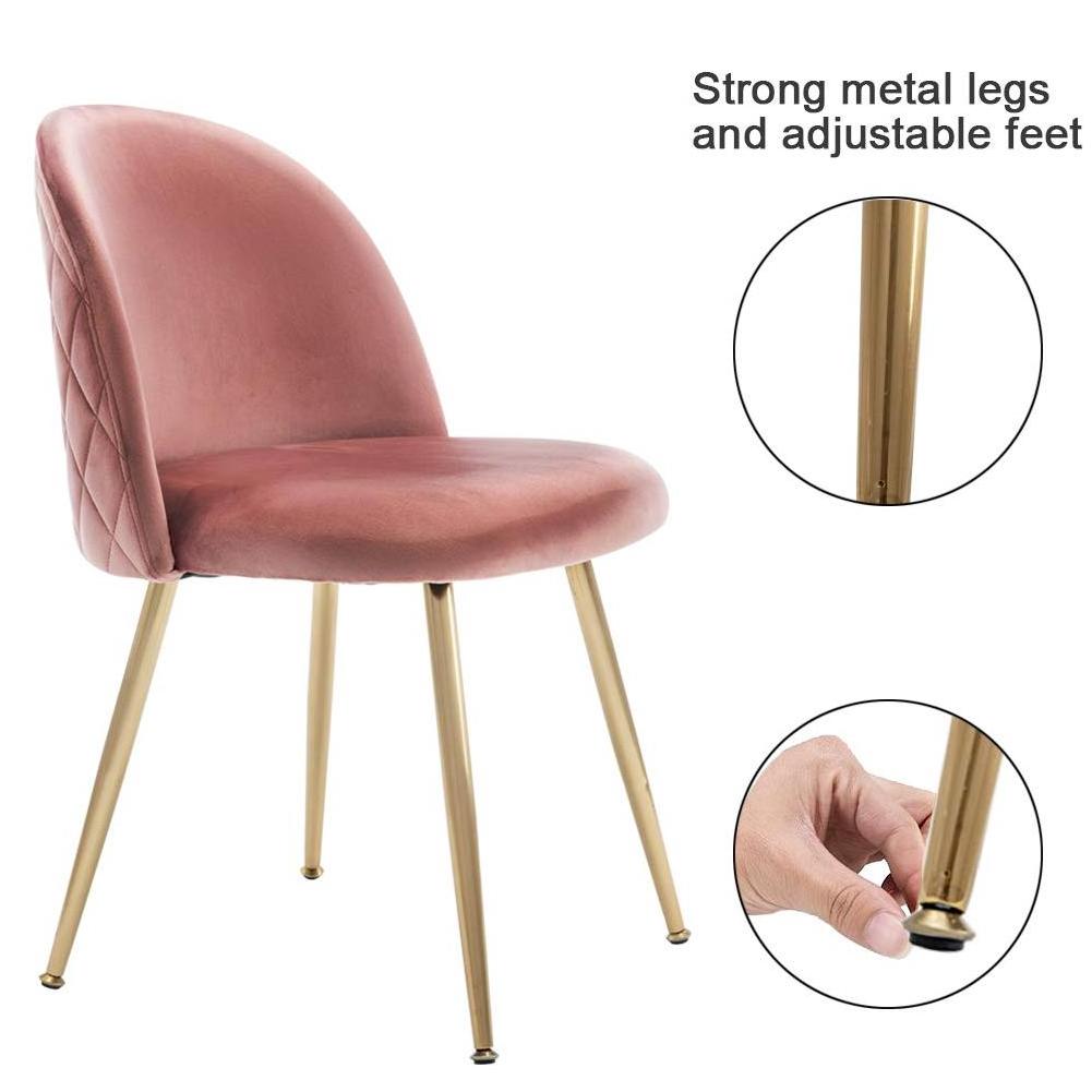 Luxury Pink Velvet Dining Chair With Gold Chrome Metal Leg