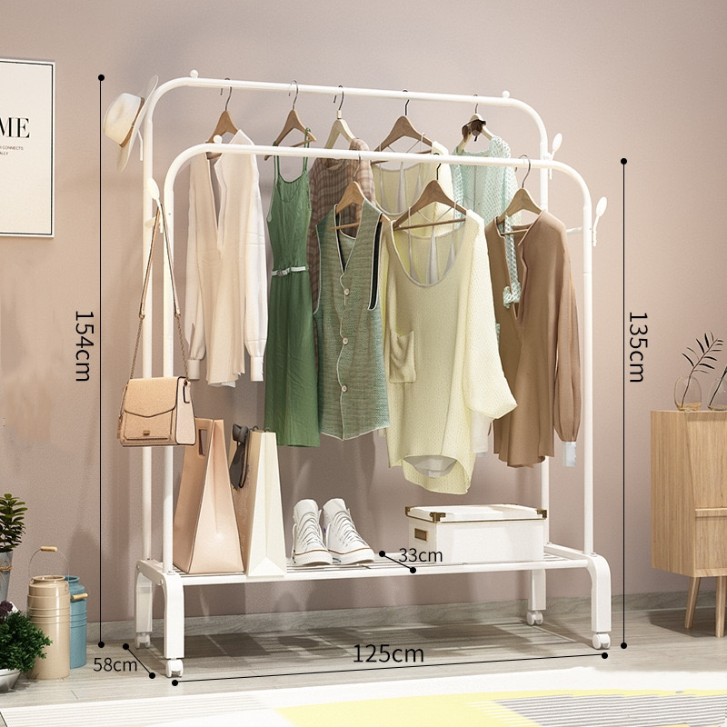 Hot sale Modern Simple  Double Metal Clothes Rack Clothes Stands And Shoe Racks for living room