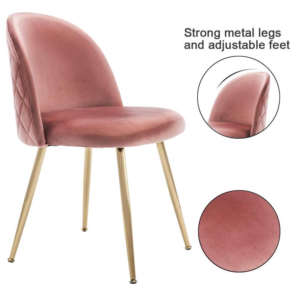 Luxury Pink Velvet Dining Chair With Gold Chrome Metal Leg