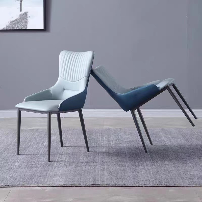 Sky Blue Nordic Dining Chair Luxury Synthetic Leather Chair