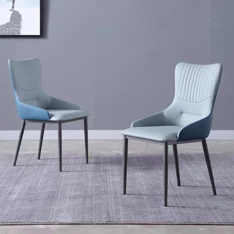 Sky Blue Nordic Dining Chair Luxury Synthetic Leather Chair