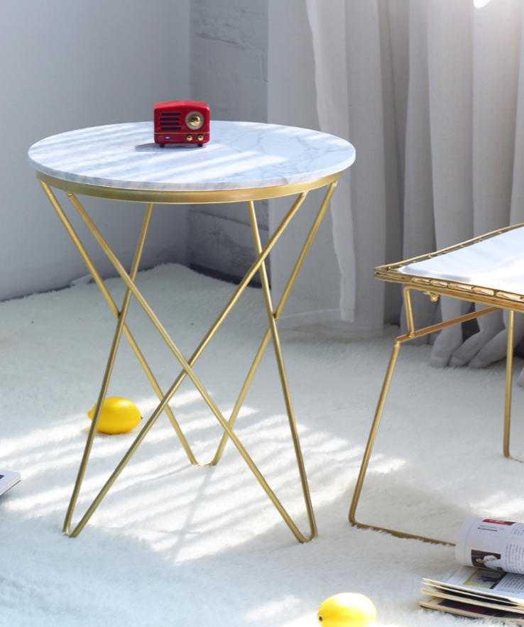 Elegant Simple Titanium Metal Wire Leg Design Marble Top Tea Table