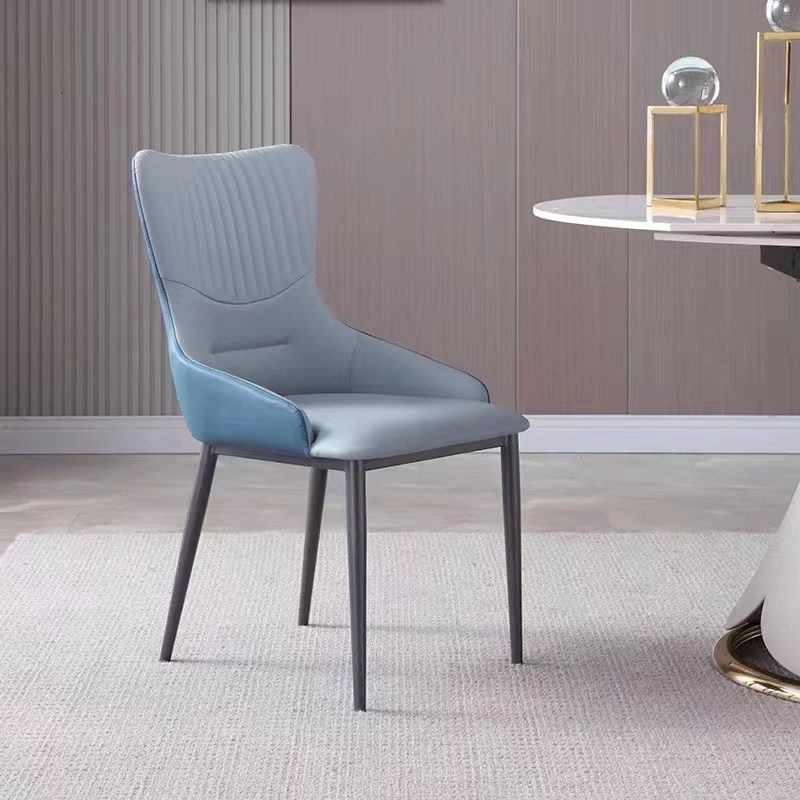 Sky Blue Nordic Dining Chair Luxury Synthetic Leather Chair