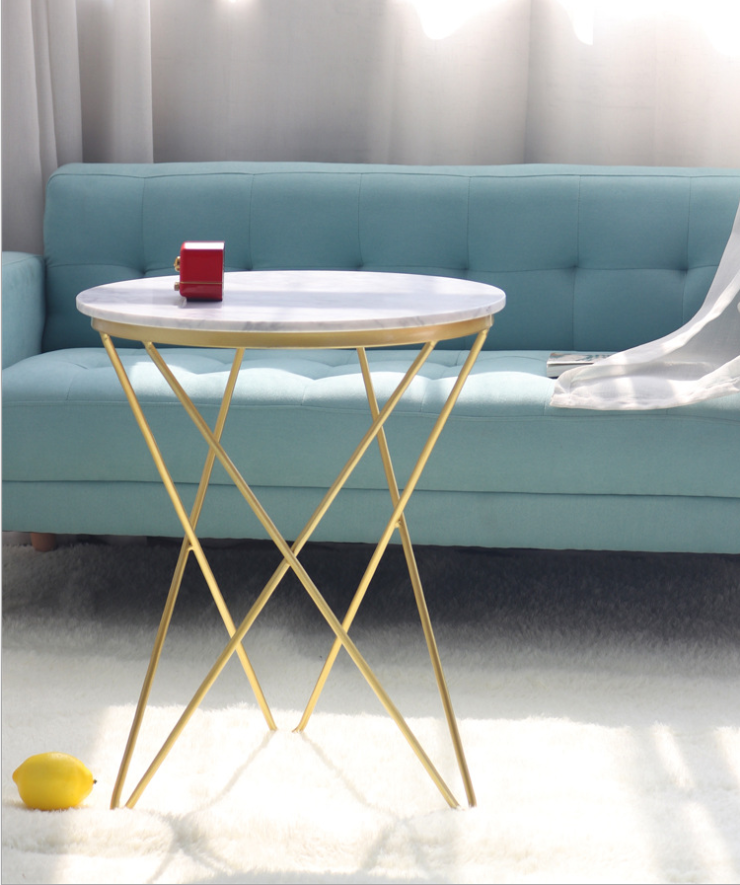 Elegant Simple Titanium Metal Wire Leg Design Marble Top Tea Table