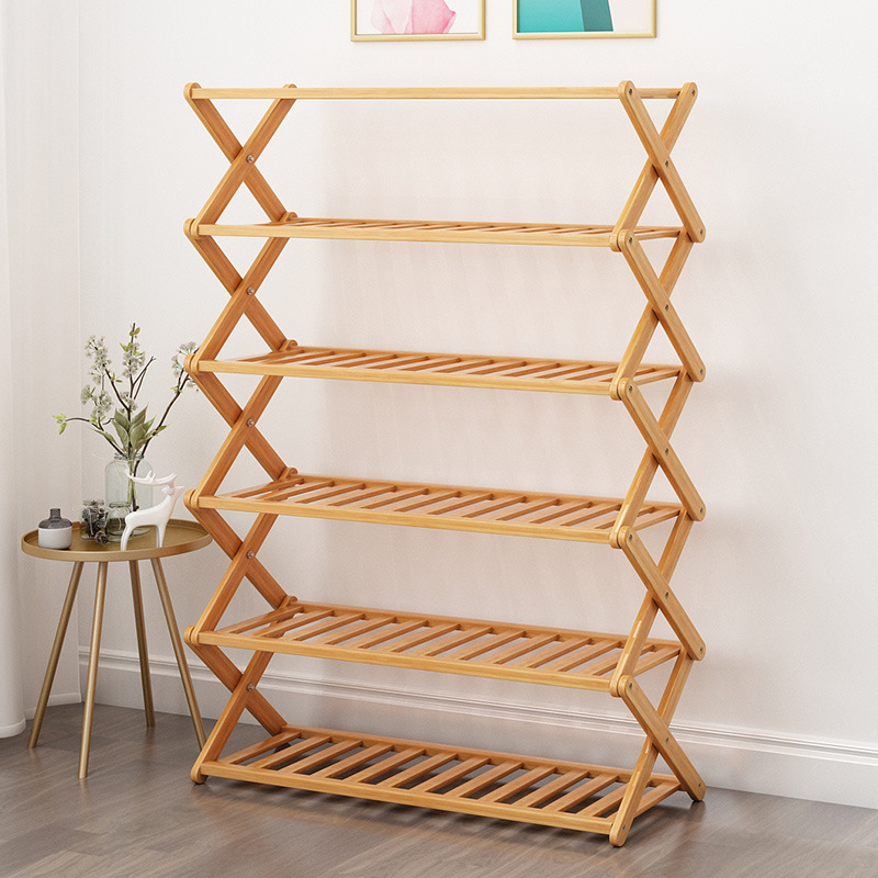 Folding Bamboo Storage Organizer Wooden Shoe Rack