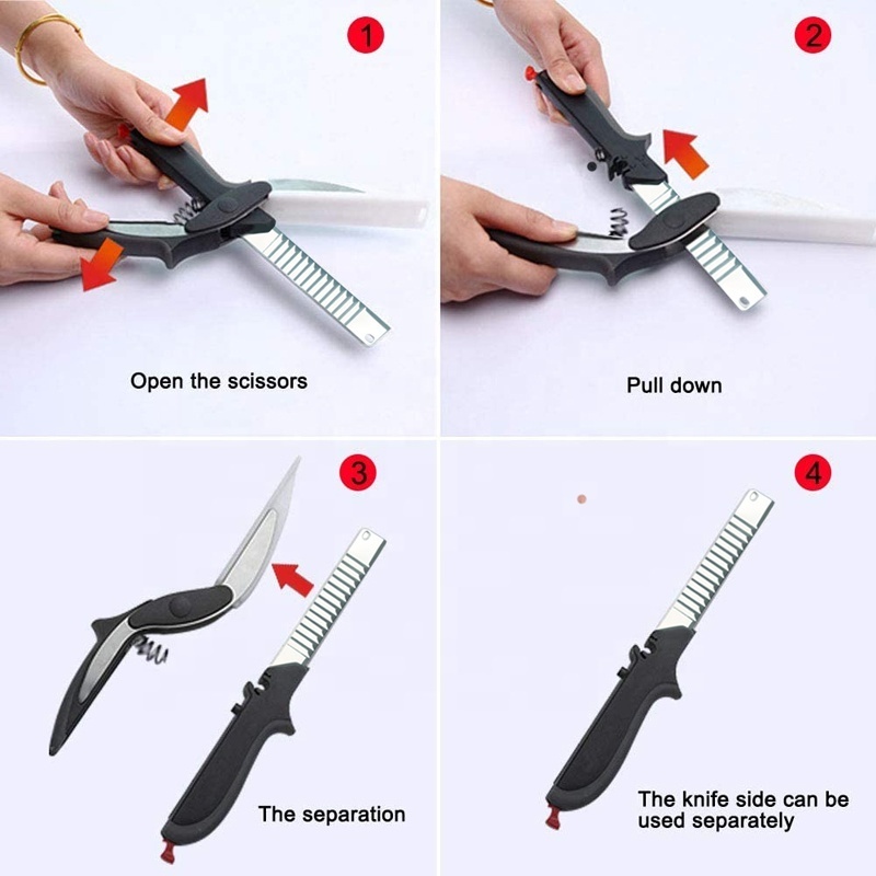 New Style Multifunction 2 in 1 Knife And Cutting Board Chopper Vegetable Cutter Wavy Blade Smart Scissors