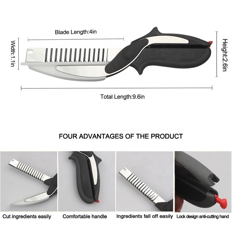 New Style Multifunction 2 in 1 Knife And Cutting Board Chopper Vegetable Cutter Wavy Blade Smart Scissors