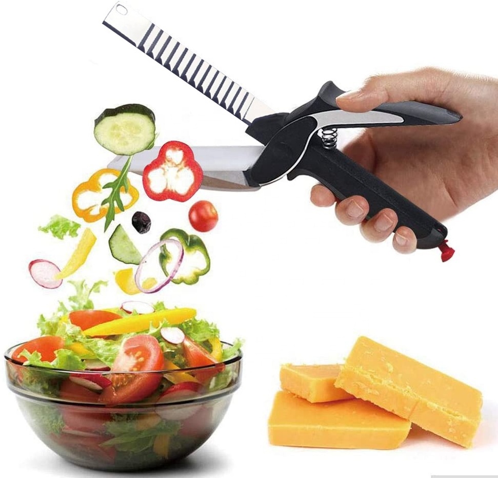 New Style Multifunction 2 in 1 Knife And Cutting Board Chopper Vegetable Cutter Wavy Blade Smart Scissors