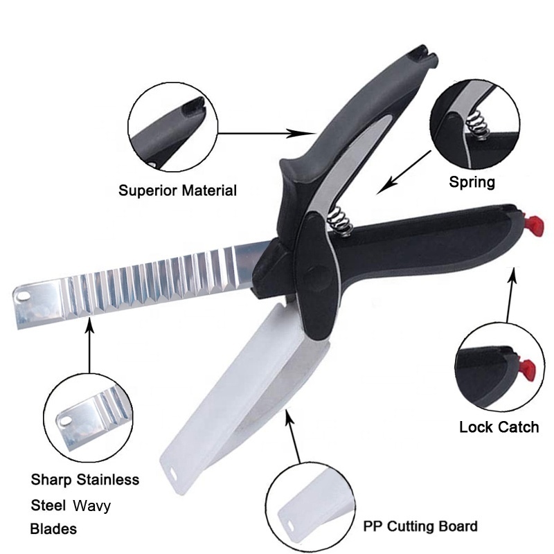 New Style Multifunction 2 in 1 Knife And Cutting Board Chopper Vegetable Cutter Wavy Blade Smart Scissors