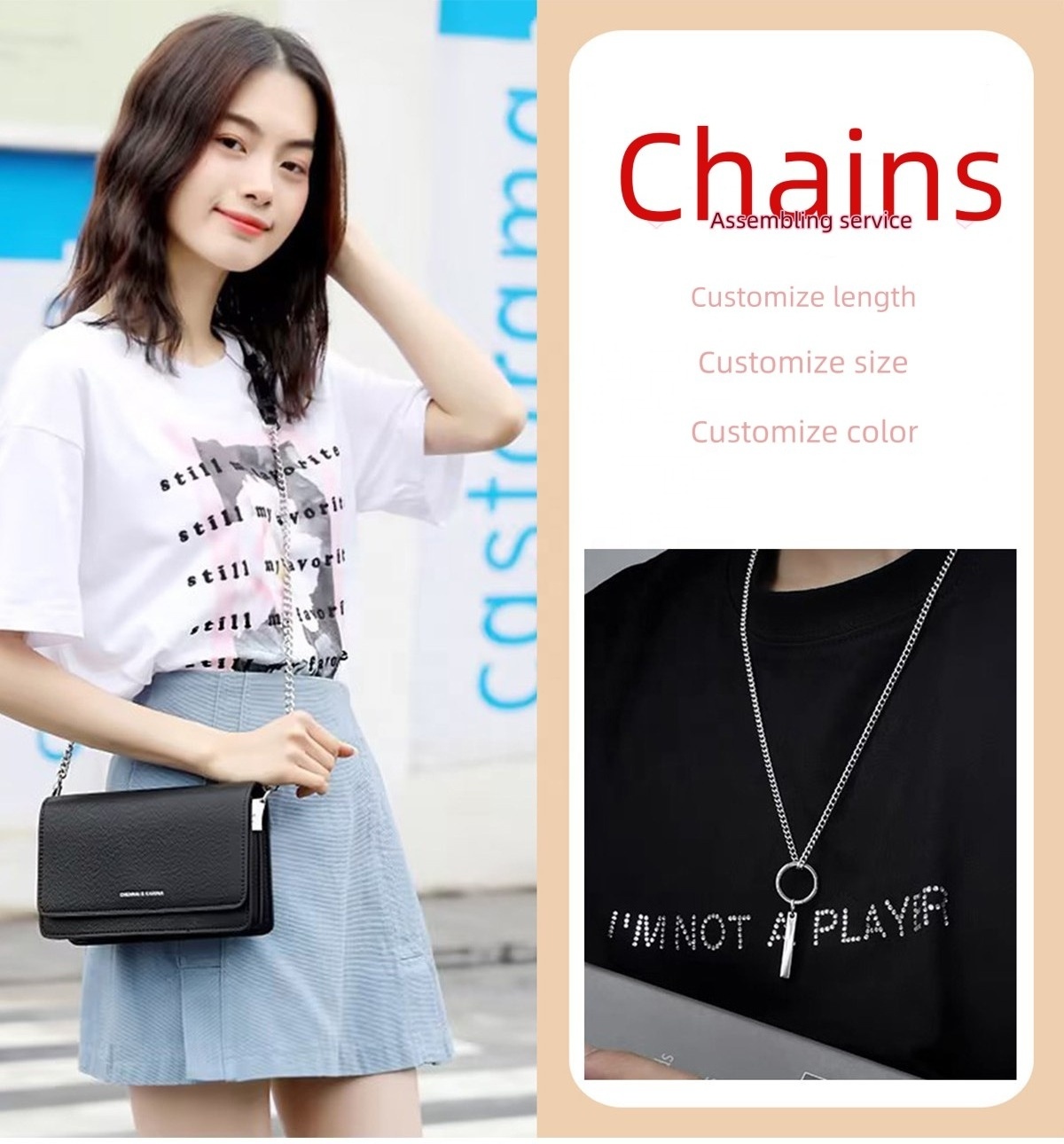 Stainless Steel Bag Chain DIY Metal Detachable Replacement Shoulder Chain Strap for Handbag Bag Belt Handle Heavy Strong