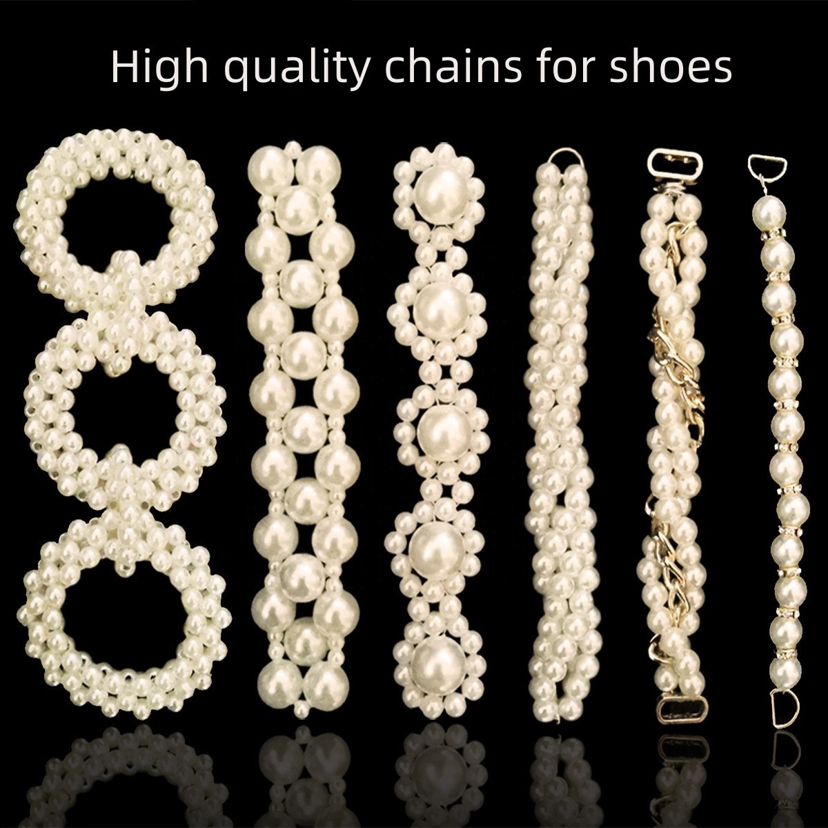 Wholesale Popular New Design Pearl Chain Shoes Flower Pearl Gold SiLver Luxury Decoration Shoe Charms Croc Chains