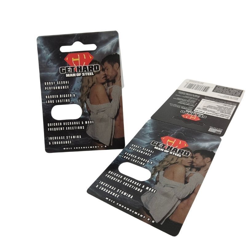 Empty Package Custom Hard Steel Blister Paper Cards With Back Side Glue For Male Enhancement Pills GET Hard Strong Back Pill