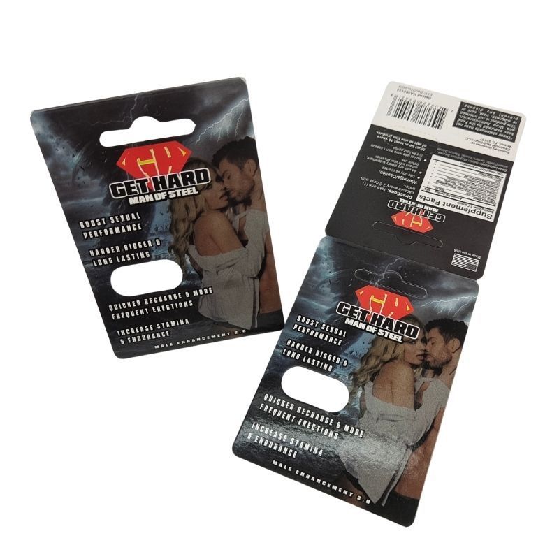 Empty Package Custom Hard Steel Blister Paper Cards With Back Side Glue For Male Enhancement Pills GET Hard Strong Back Pill