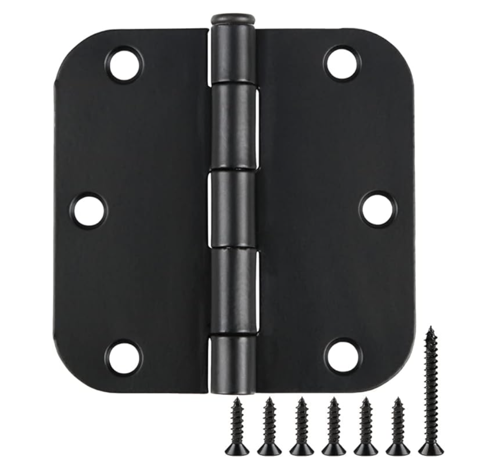 6 Pack Heavy Duty Matte Black Door Hinges 3.5x3.5inch Rounded Interior 5/8'' Radius Door Hinges Hardware for Bedroom Shed Gate