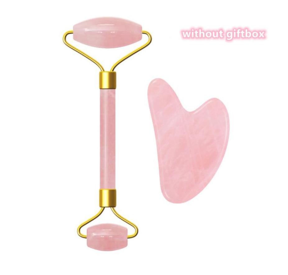 Hot Selling OEM Private Label Anti Aging Jade Stone Massage Set Gua Sha Rose Quartz Jade Face Roller