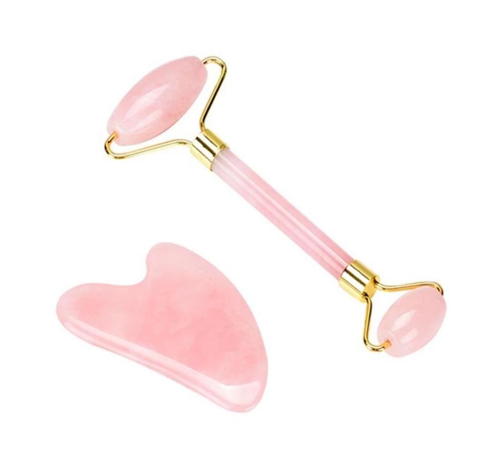 Hot Selling OEM Private Label Anti Aging Jade Stone Massage Set Gua Sha Rose Quartz Jade Face Roller