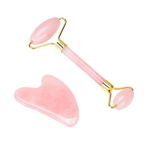 Hot Selling OEM Private Label Anti Aging Jade Stone Massage Set Gua Sha Rose Quartz Jade Face Roller