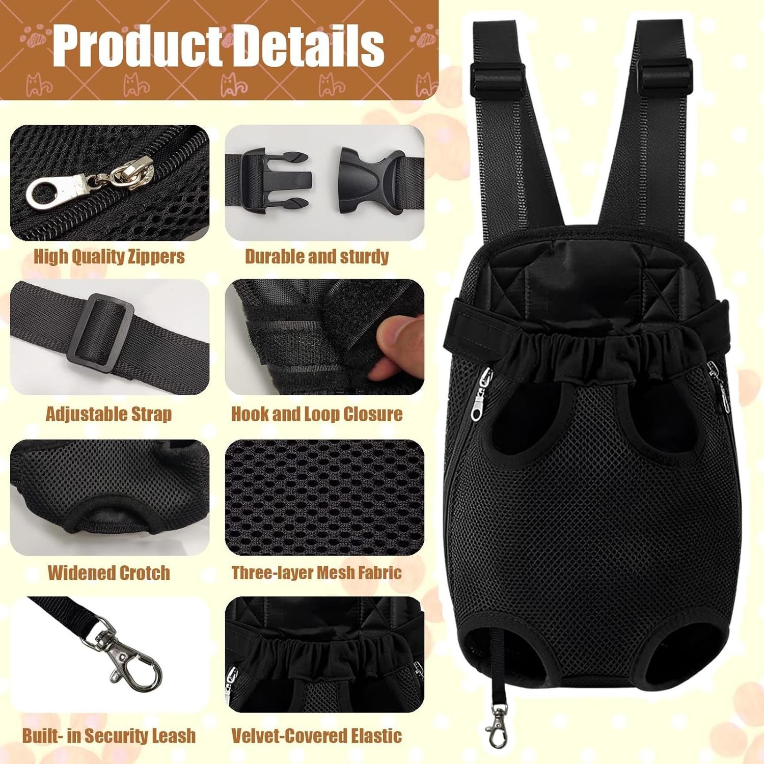 Pet Dog Carrier Backpack Adjustable Dog Front Carrier, Dog Hiking Backpack