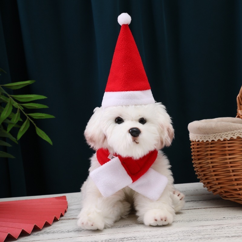 Pet Dog Cat Christmas Hat And Scarf Set Dogs Accessories Ornament Pet Supplies Hats for Dogs Cats