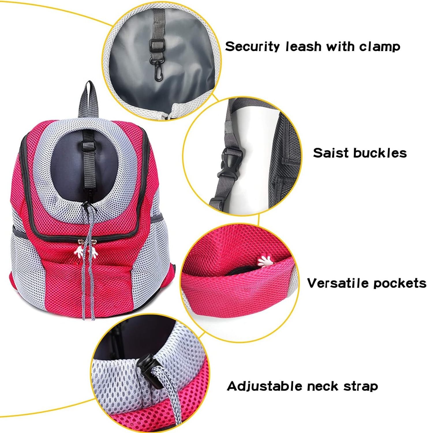 Comfortable Doggy Front Backpack Pet Puppy Carrier Travel Pack with Breathable Head Out Design and Padded Shoulder