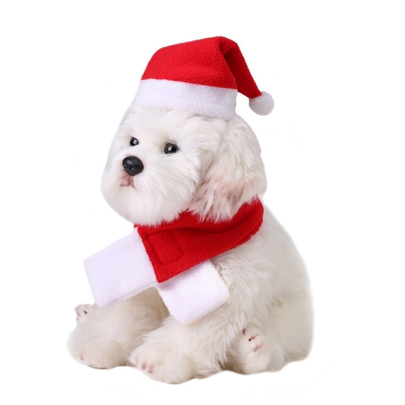 Pet Dog Cat Christmas Hat And Scarf Set Dogs Accessories Ornament Pet Supplies Hats for Dogs Cats