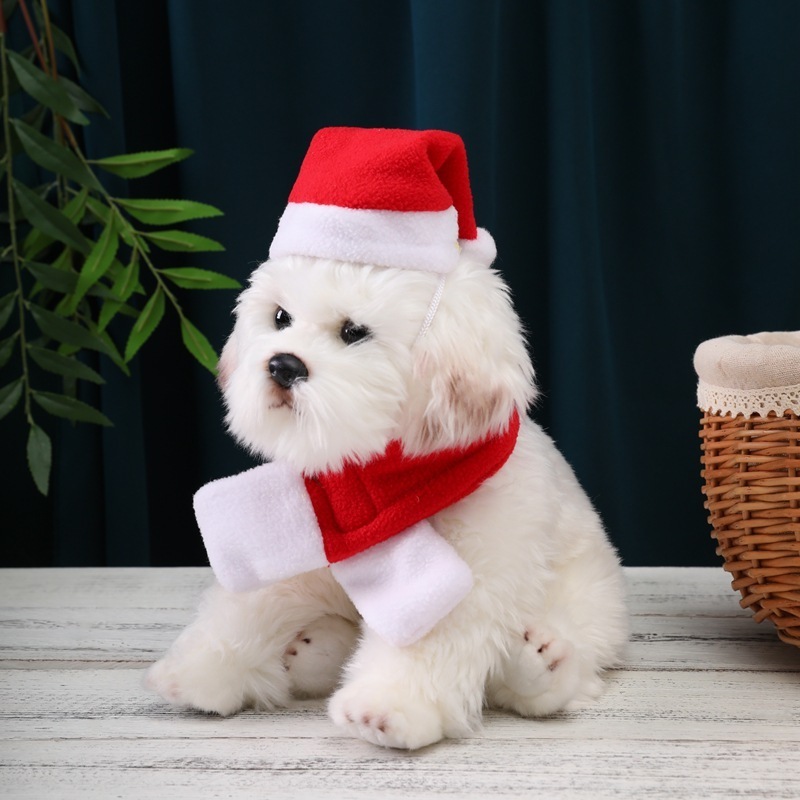 Pet Dog Cat Christmas Hat And Scarf Set Dogs Accessories Ornament Pet Supplies Hats for Dogs Cats