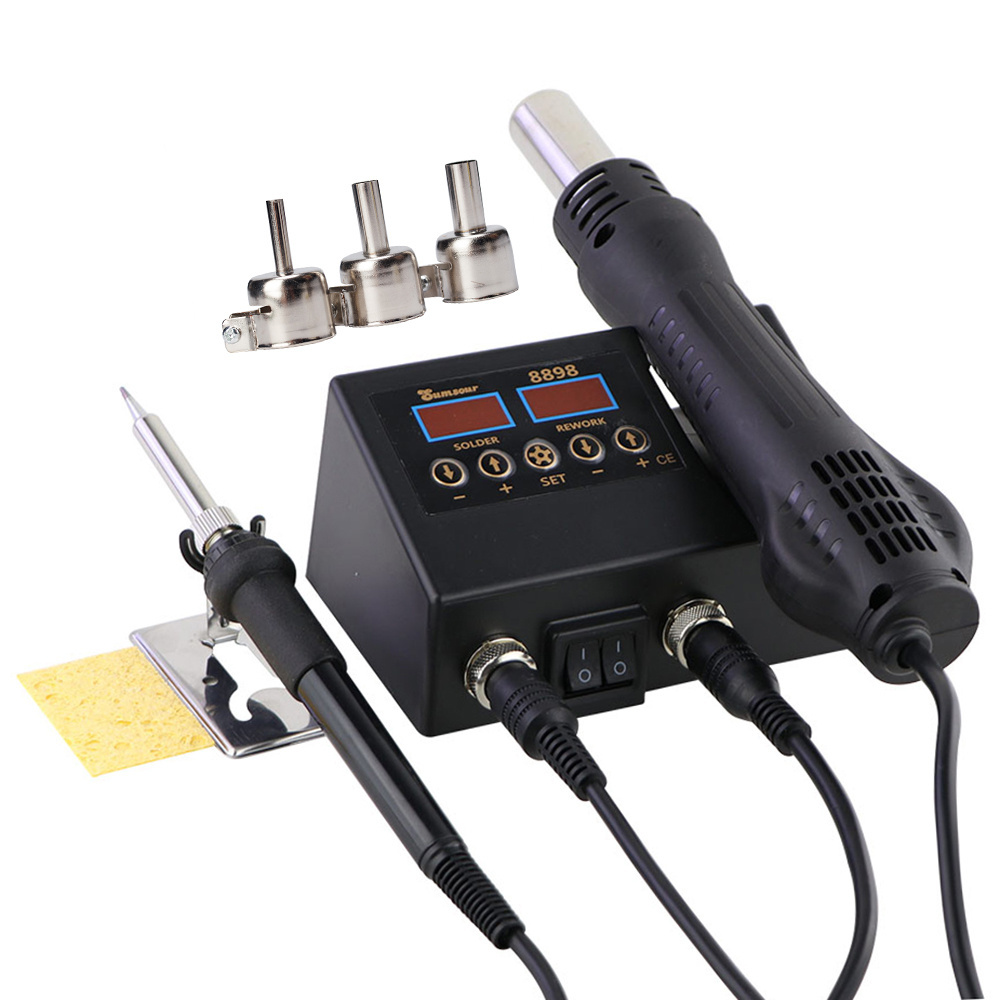 8898 2 In 1 Hot Air SMD Rework Soldering Station 600W Fast Heating Hot Air Gun Soldering Station with LED Display Screen