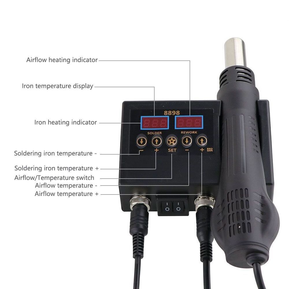 2 In 1 Multifunctional ESD Hot Air SMD BGA Rework Soldering Station Portable Mobile Phone Welding Repair Soldering Iron Station