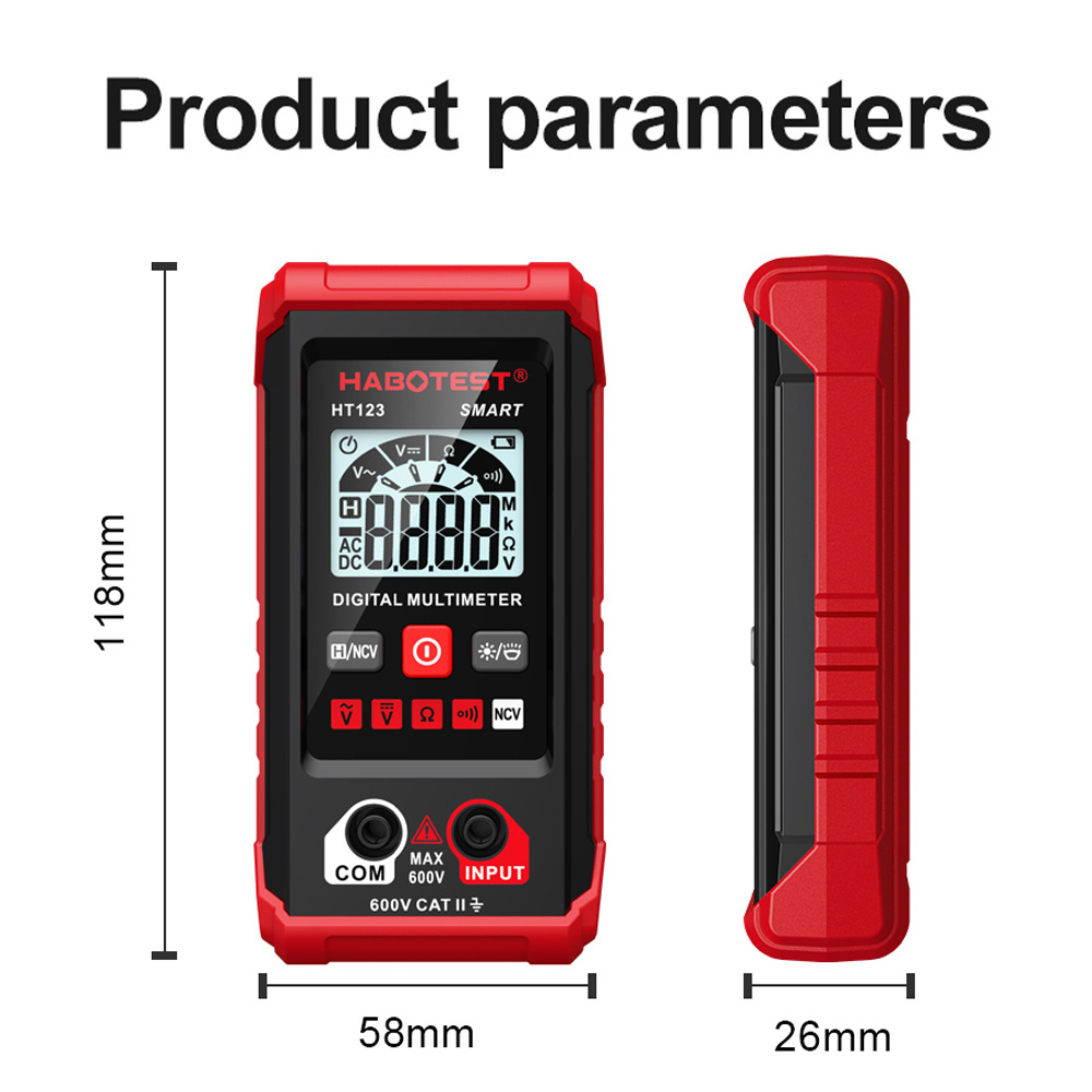 Kingsdun HT123 Portable Professional Digital Multimeters with Test Probe Leads AC/DC Voltage Resistance Multimeter Tester