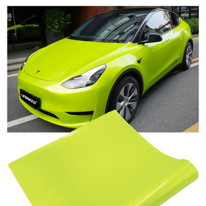 Car wrapping shop printing pvc vinyl wrap stickers film glossy candy colored car body neon yellow vinyl decal wrap